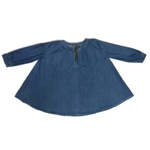 Reborn Plus Size Denim Chambray Tie Long Sleeve Sleeve Tunic Dress